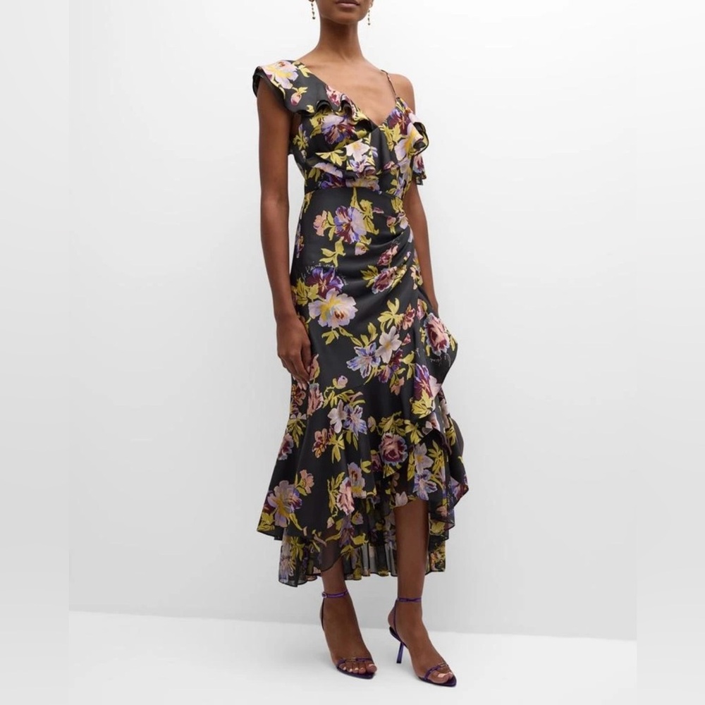 Cinq à Sept One Shoulder Floral Yellow Dress - Picture 4 of 13